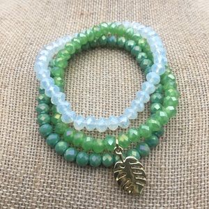 Gold Palm Leaf Bracelet Set
